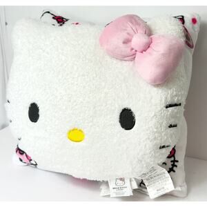 HELLO KITTY Pillow 2 Pack PILLOWS White Soft Plush Pink Bow + White Square 18x18